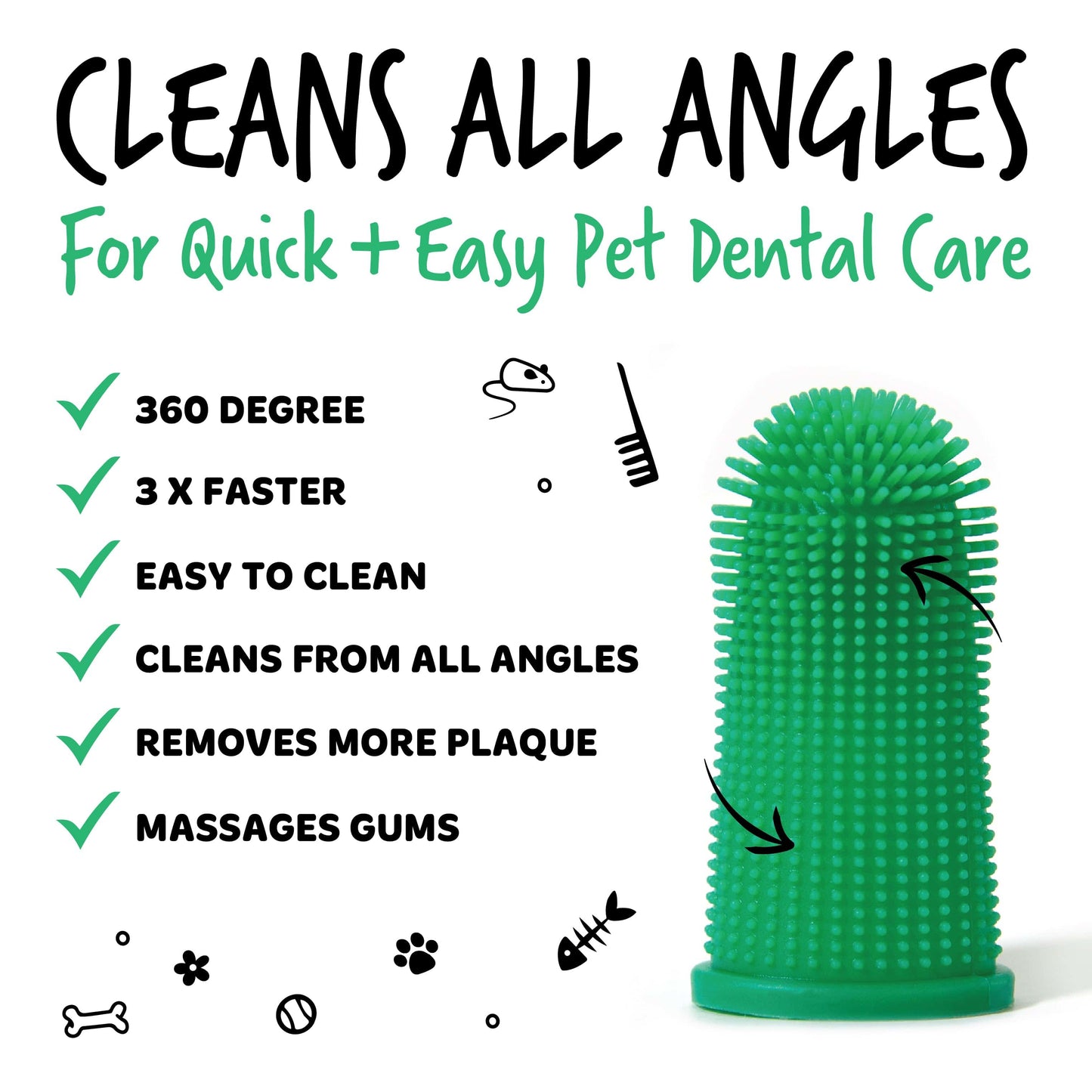 image showing all the features of a silicone finger brush