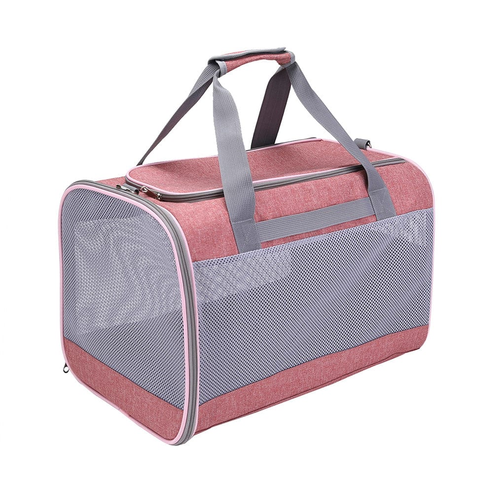 pink with grey trim Carry'Em Cat Carrier closed