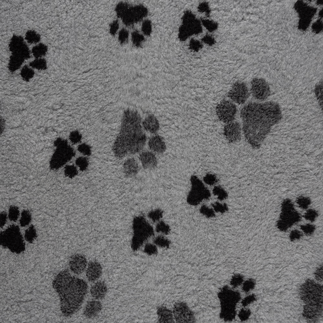 non slip profleece vet pet bedding in grey with black paw prints