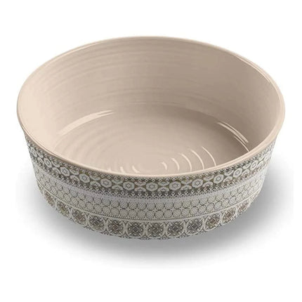 Moroccan Wood Single Wall Pet Bowl in browns and cream single walled