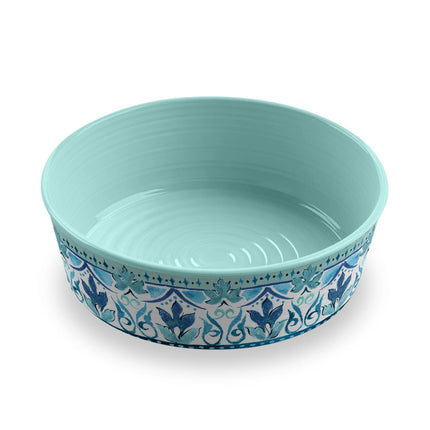 Gibraltar Pet Bowl, blues greens and whites patterned outside plain green inside single walled