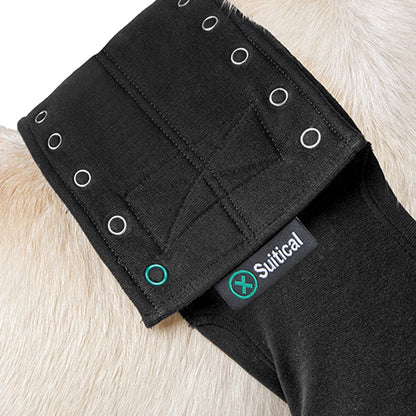 close up of the fastening of a Suitical front leg recovery sleeve for dogs
