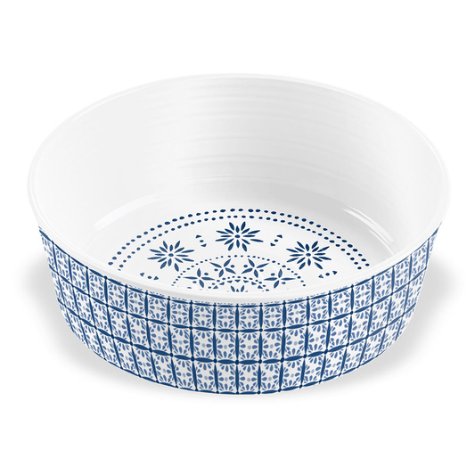blue and white criss cross pattern  pet bowl for dogs
