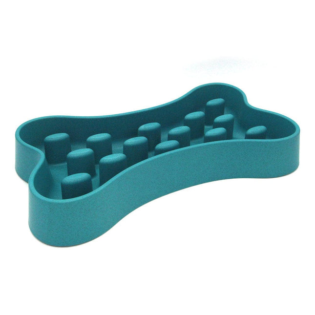 Bone Shaped Slow Feeder Dog Bowl blue