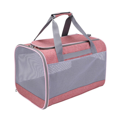 pink with grey trim Carry'Em Cat Carrier closed 