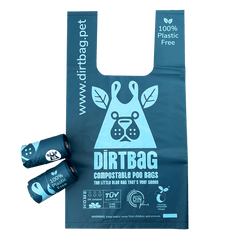 one single flat dirtbag compostable pet poo bags and 2 rolls