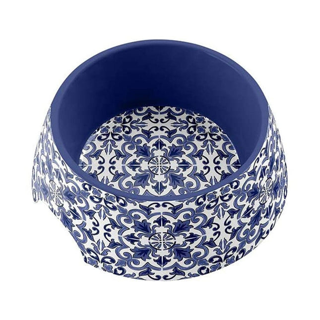Canyon Clay Dog Bowl  double walled in blues and white 
