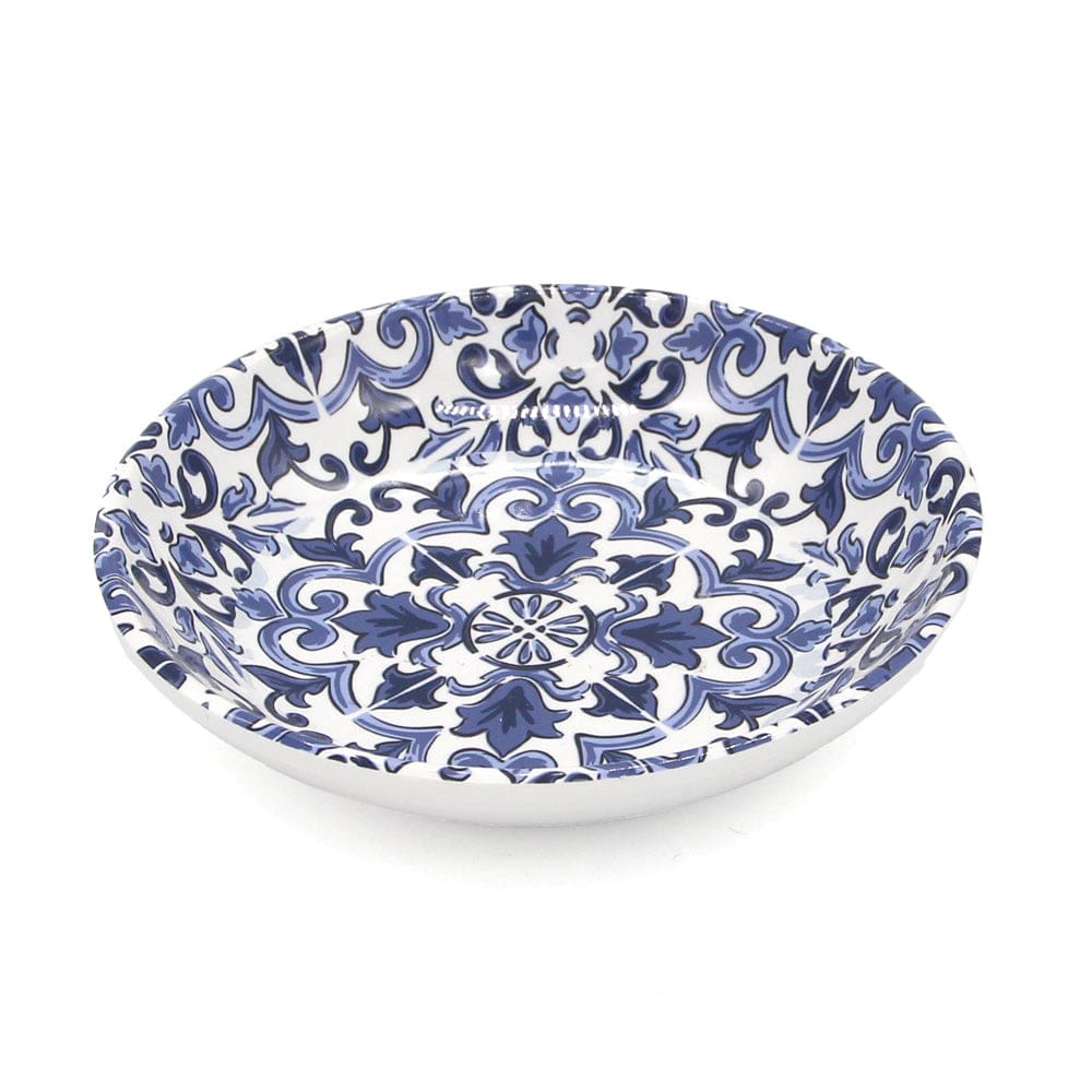 canyonclay pet saucer for cats and dogs in blue and white pattern