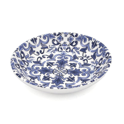 canyonclay pet saucer for cats and dogs in blue and white pattern