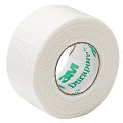 A roll of white 3M Durapore bandage tape on a clean white background.