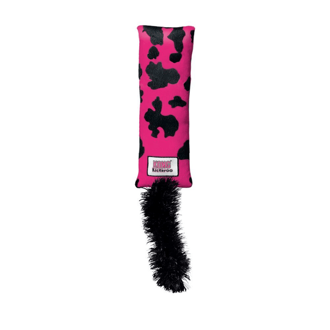 pink and black plush toy with black fluffy tail kong