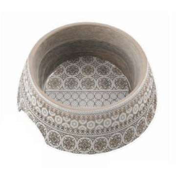 Moroccan Wood Medium Dog Bowl in a brown and cream moroccan pattern