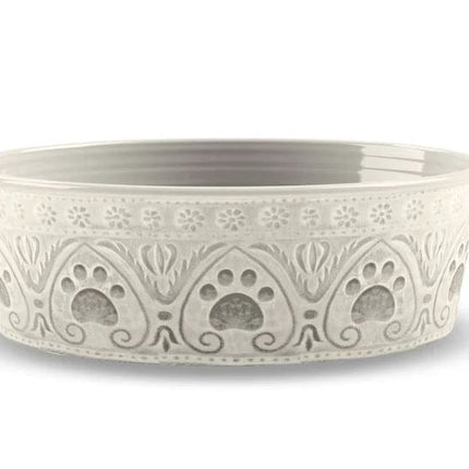 Natural Paw Print Dog Bowl cream with natural coloured paw prints and pattern