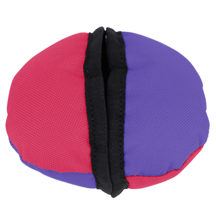Pink and purple mesh treat dispenser closed
