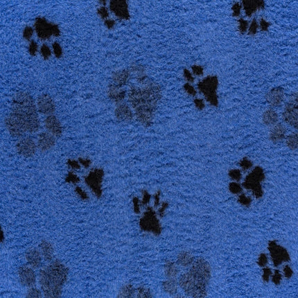non slip profleece vet pet bedding in blue with black pawprints 