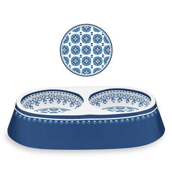 double feeding bowl with a moroccan pattern