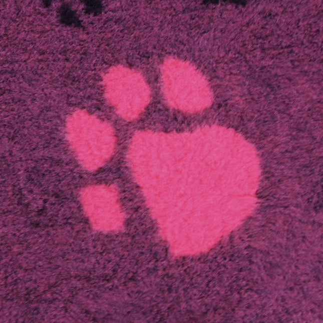 3 colour non slip profleece dark pink with pink and black paw prints